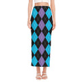 Purple Black And Blue Argyle Print Side Slit Maxi Skirt