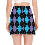 Purple Black And Blue Argyle Print Side Slit Mini Skirt