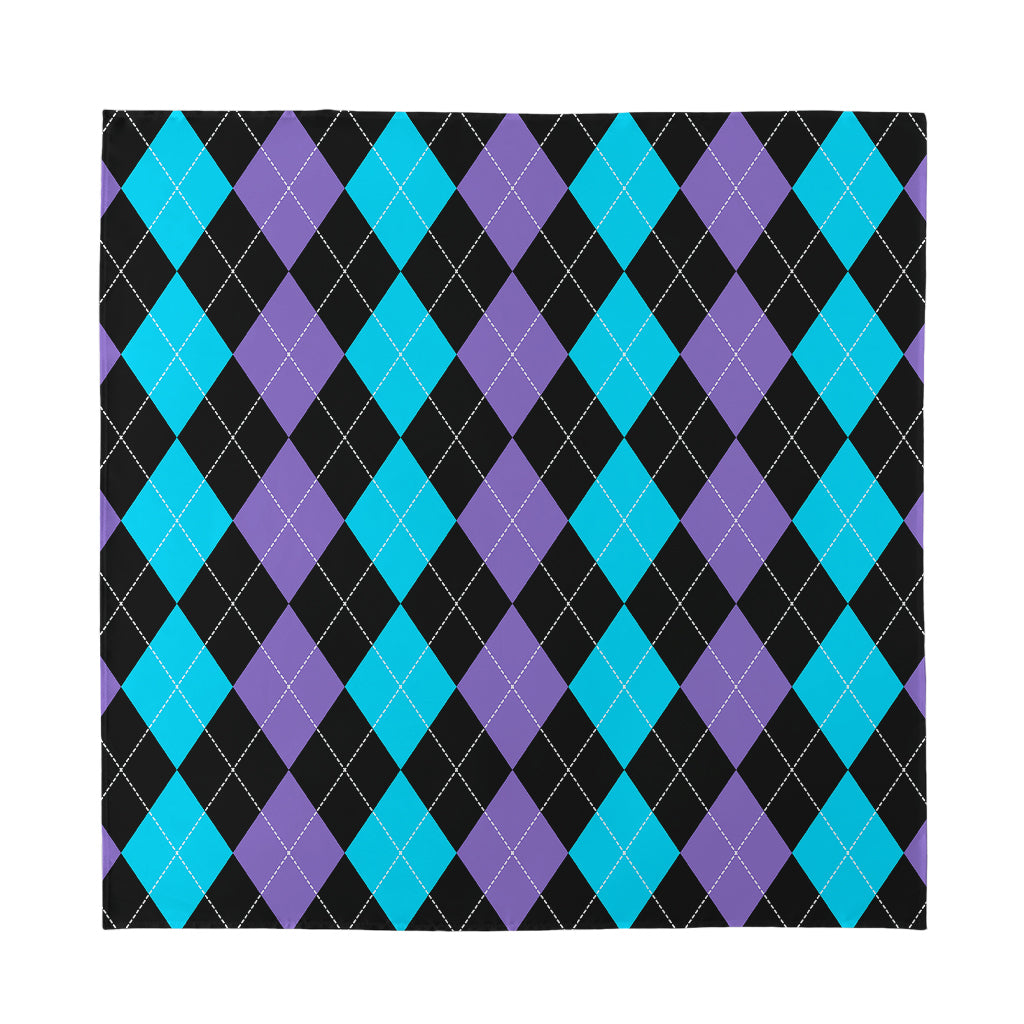 Purple Black And Blue Argyle Print Silk Bandana
