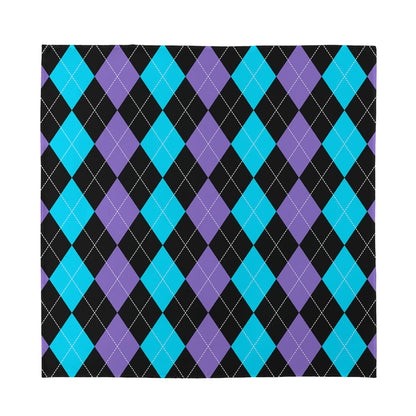 Purple Black And Blue Argyle Print Silk Bandana