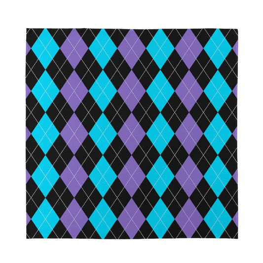 Purple Black And Blue Argyle Print Silk Bandana