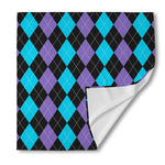 Purple Black And Blue Argyle Print Silk Bandana