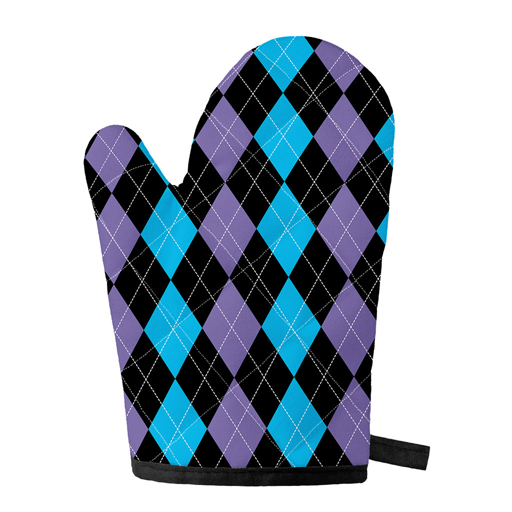 Purple Black And Blue Argyle Print Single Oven Mitt