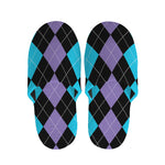 Purple Black And Blue Argyle Print Slippers