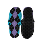 Purple Black And Blue Argyle Print Slippers