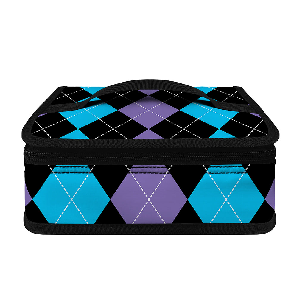 Purple Black And Blue Argyle Print Small Lunch Bag