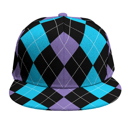 Purple Black And Blue Argyle Print Snapback Cap
