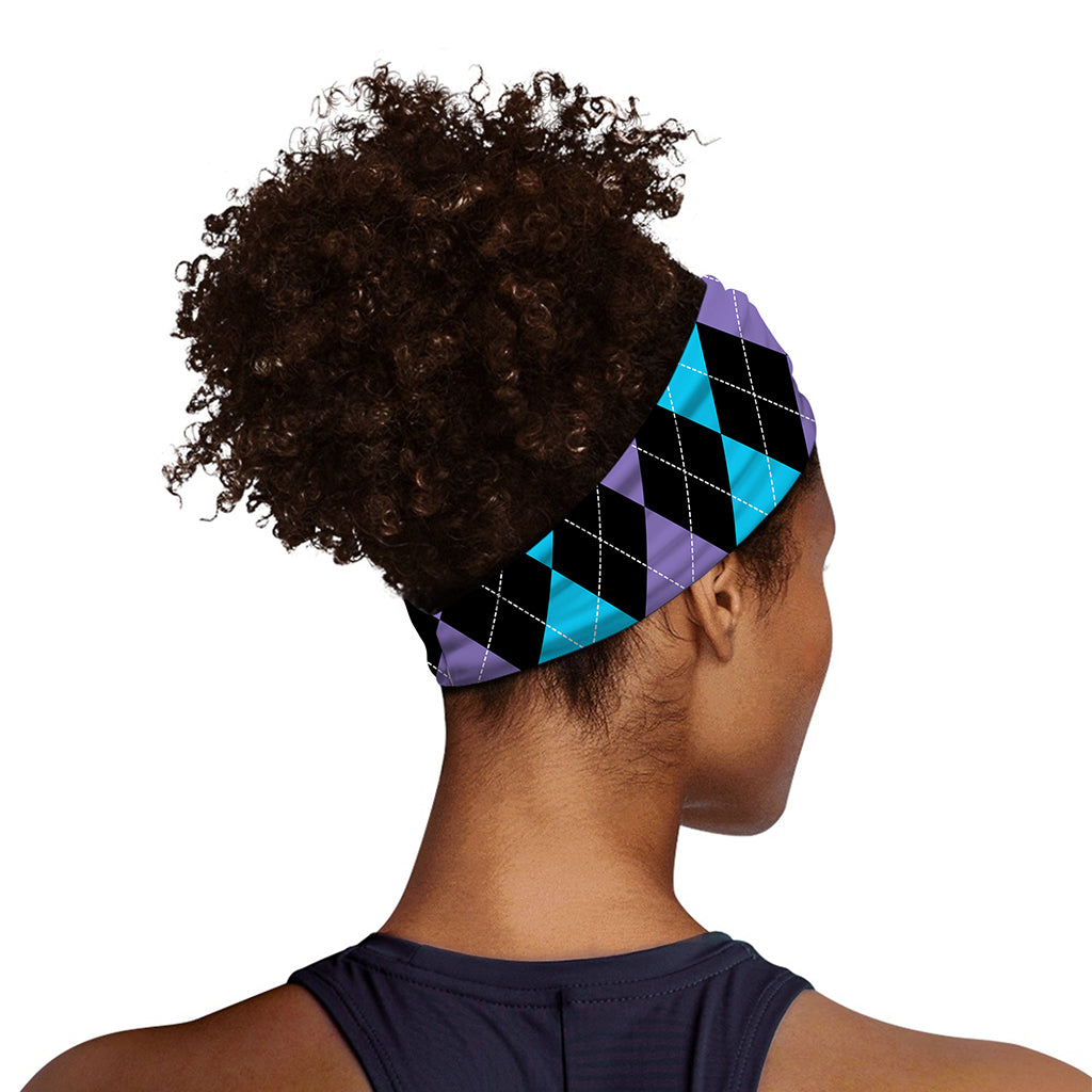 Purple Black And Blue Argyle Print Sports Headband