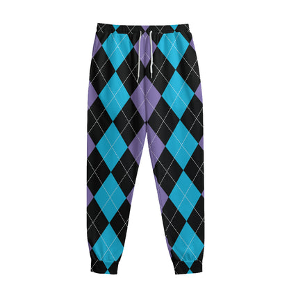 Purple Black And Blue Argyle Print Sweatpants