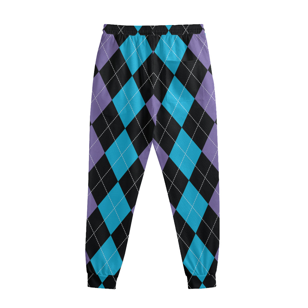 Purple Black And Blue Argyle Print Sweatpants