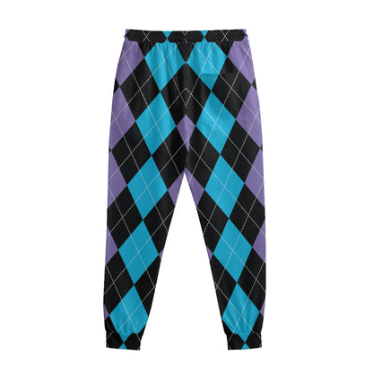 Purple Black And Blue Argyle Print Sweatpants