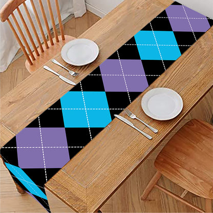 Purple Black And Blue Argyle Print Table Runner