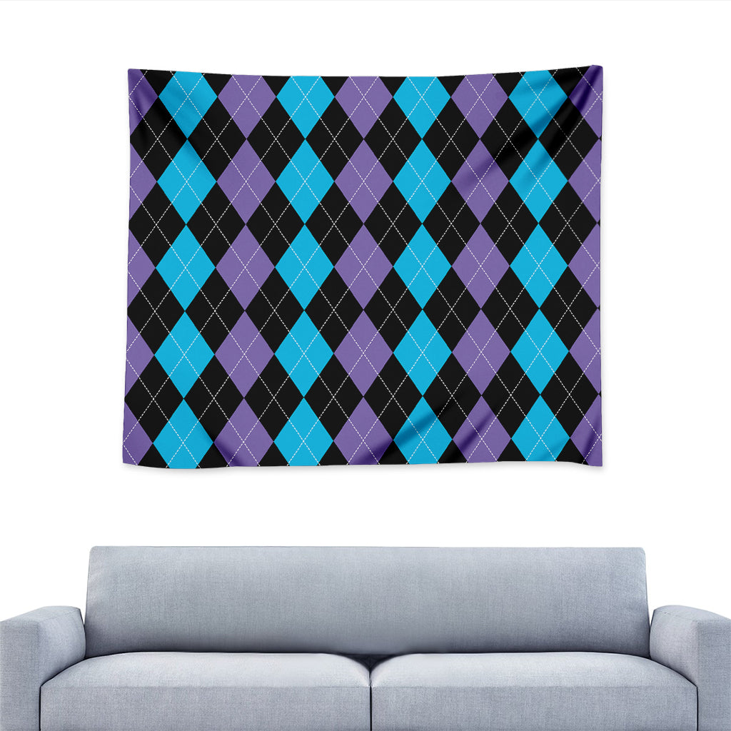 Purple Black And Blue Argyle Print Tapestry