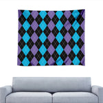 Purple Black And Blue Argyle Print Tapestry