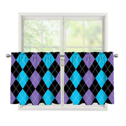 Purple Black And Blue Argyle Print Tier Curtains