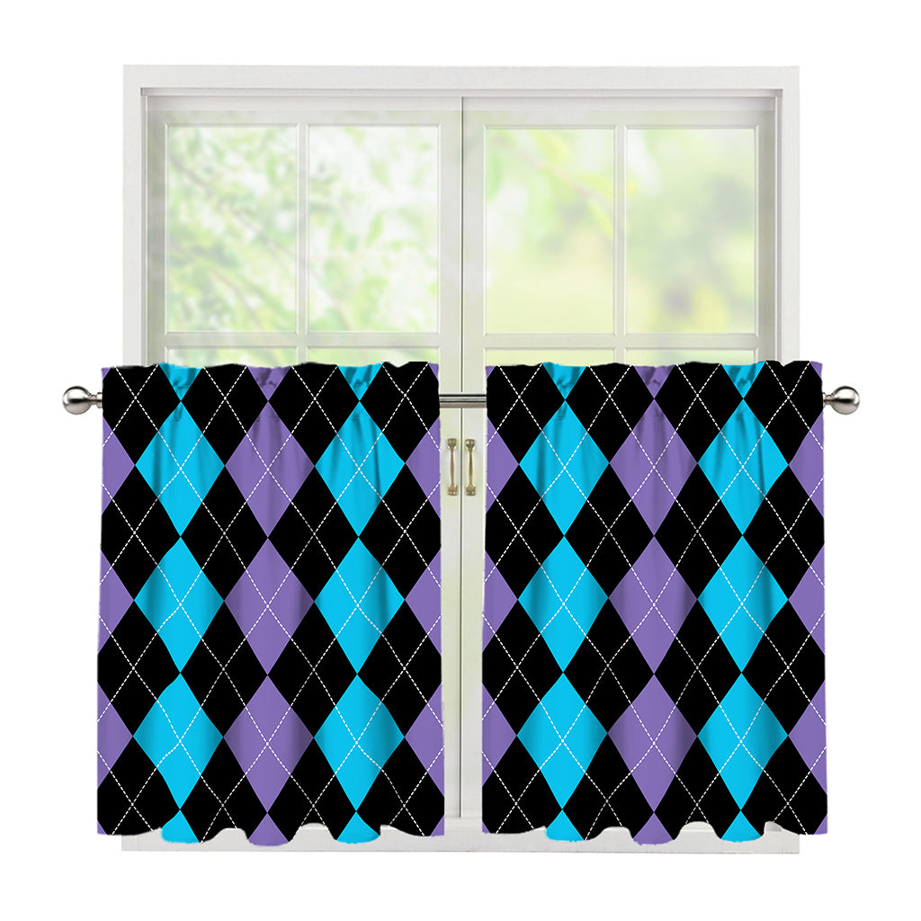 Purple Black And Blue Argyle Print Tier Curtains