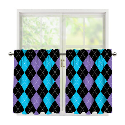 Purple Black And Blue Argyle Print Tier Curtains