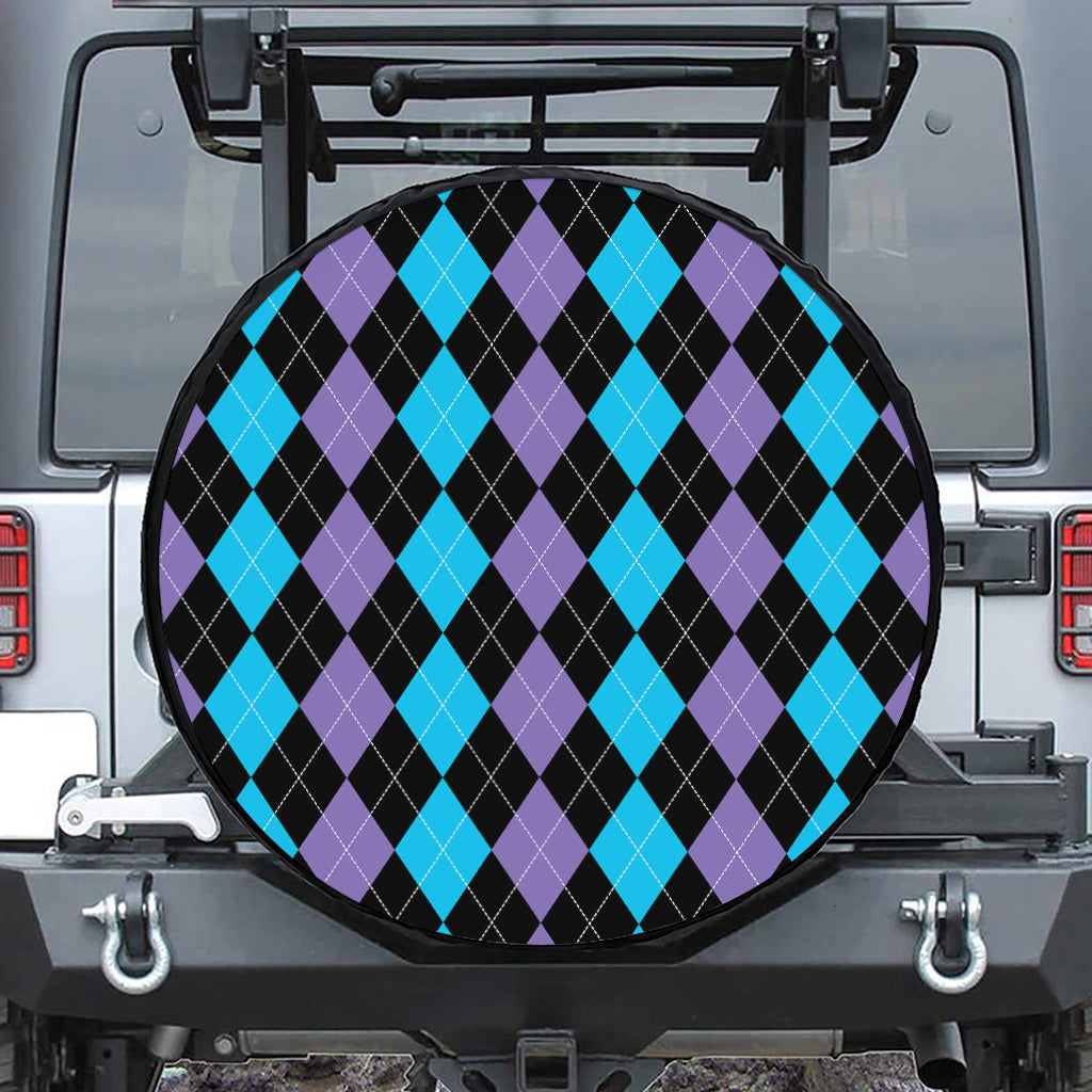 Purple Black And Blue Argyle Print Tire Cover