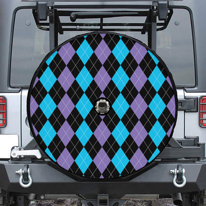 Purple Black And Blue Argyle Print Tire Cover With Camera Hole
