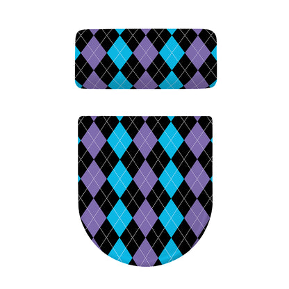 Purple Black And Blue Argyle Print Toilet Lid And Tank Cover Set