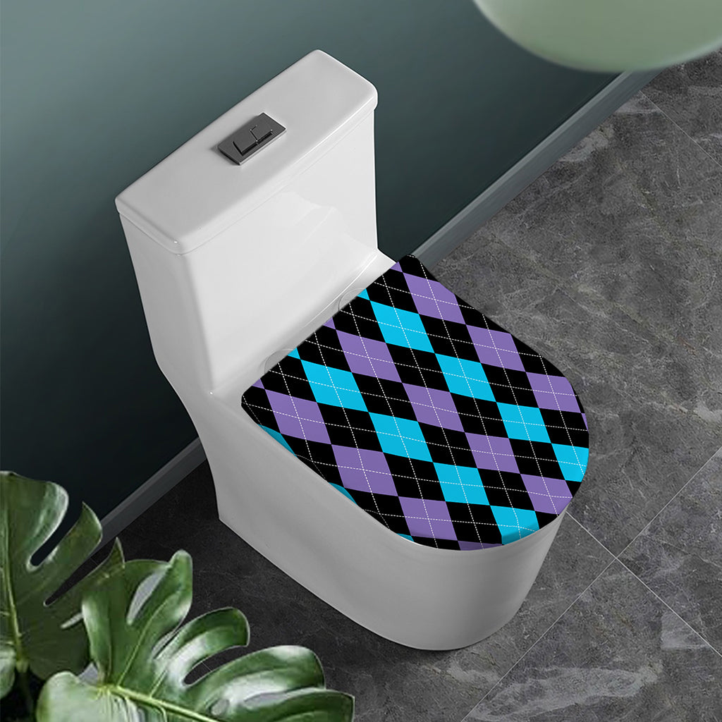 Purple Black And Blue Argyle Print Toilet Lid Cover