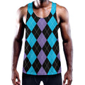 Purple Black And Blue Argyle Print Men's Workout Tank Top