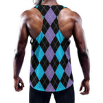 Purple Black And Blue Argyle Print Training Tank Top