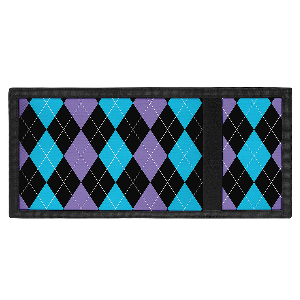 Purple Black And Blue Argyle Print Trifold Wallet