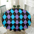 Purple Black And Blue Argyle Print Waterproof Round Tablecloth