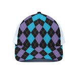 Purple Black And Blue Argyle Print White Mesh Trucker Cap