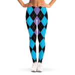 Purple Black And Blue Argyle Print Women's Leggings