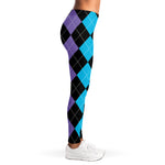 Purple Black And Blue Argyle Print Women's Leggings