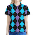 Purple Black And Blue Argyle Print Women's Polo Shirt