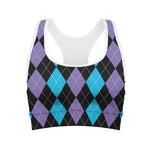 Purple Black And Blue Argyle Print Women's Sports Bra