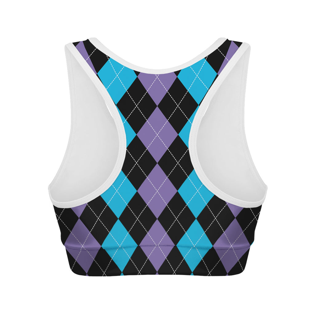Purple Black And Blue Argyle Print Women's Sports Bra