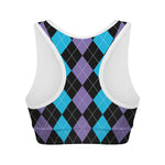 Purple Black And Blue Argyle Print Women's Sports Bra