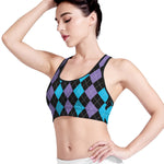 Purple Black And Blue Argyle Print Women's Sports Bra