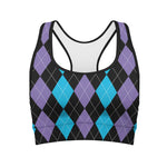 Purple Black And Blue Argyle Print Women's Sports Bra
