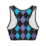 Purple Black And Blue Argyle Print Women's Sports Bra