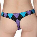 Purple Black And Blue Argyle Print Women's Thong