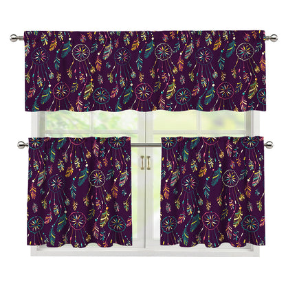 Purple Bohemian Dream Catcher Print 3 Piece Kitchen Curtains
