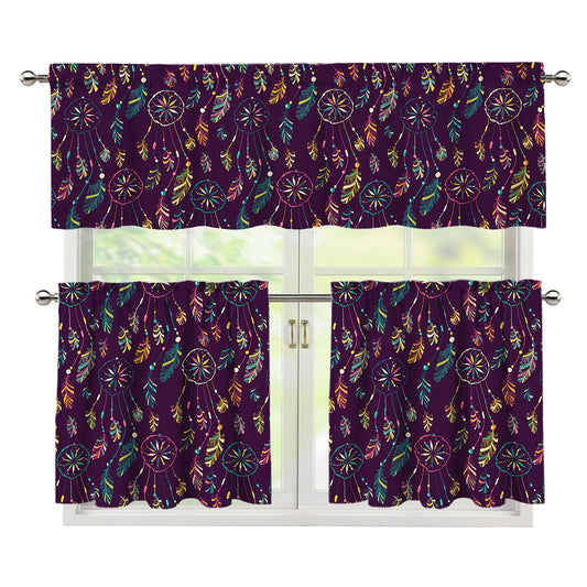 Purple Bohemian Dream Catcher Print 3 Piece Kitchen Curtains