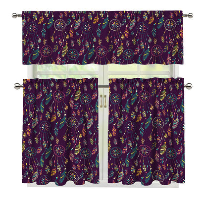 Purple Bohemian Dream Catcher Print 3 Piece Kitchen Curtains