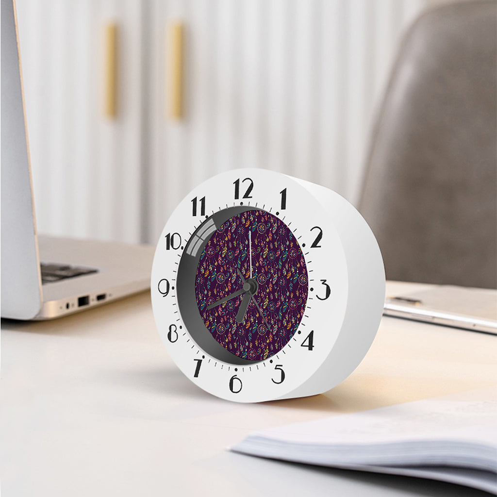 Purple Bohemian Dream Catcher Print Alarm Clock