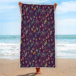 Purple Bohemian Dream Catcher Print Beach Towel