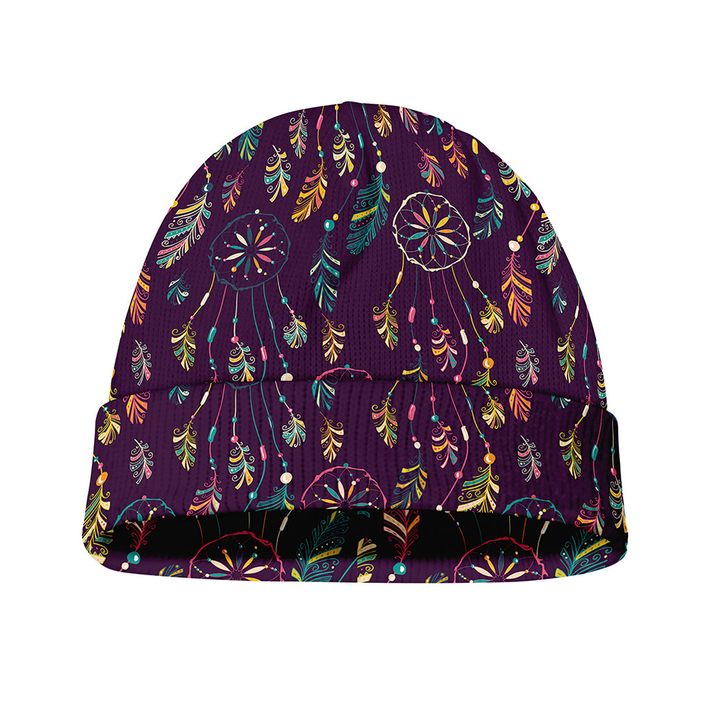 Purple Bohemian Dream Catcher Print Beanie