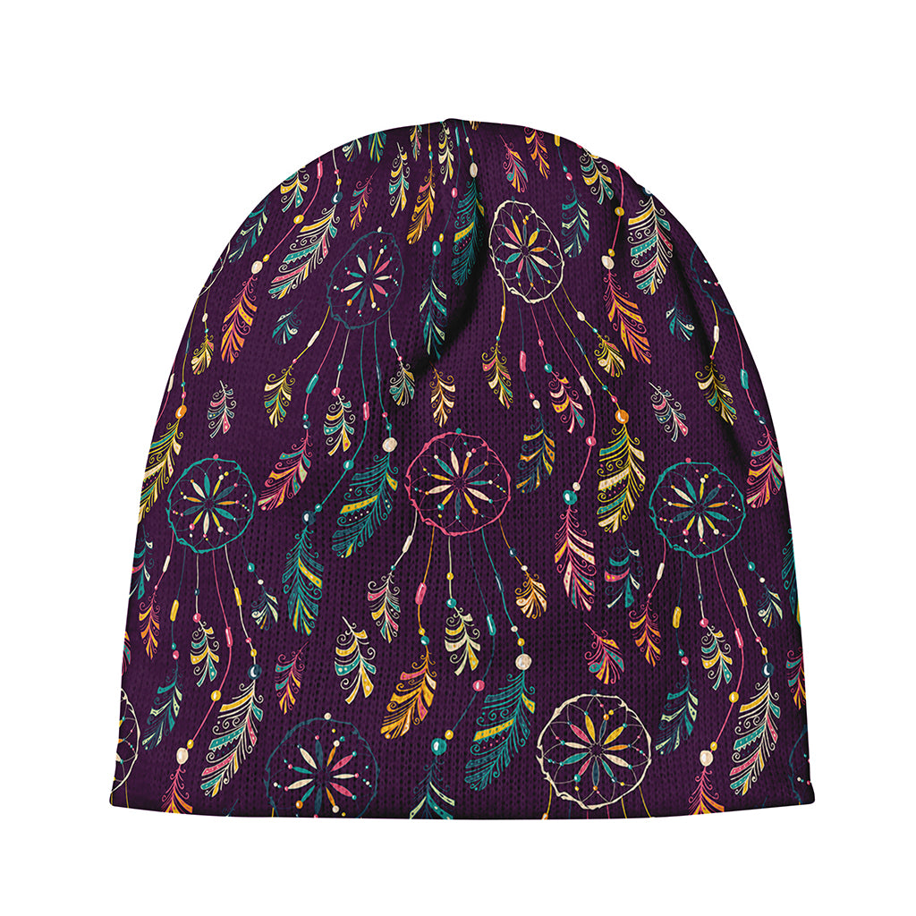 Purple Bohemian Dream Catcher Print Beanie
