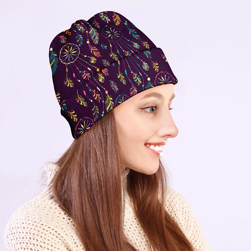 Purple Bohemian Dream Catcher Print Beanie