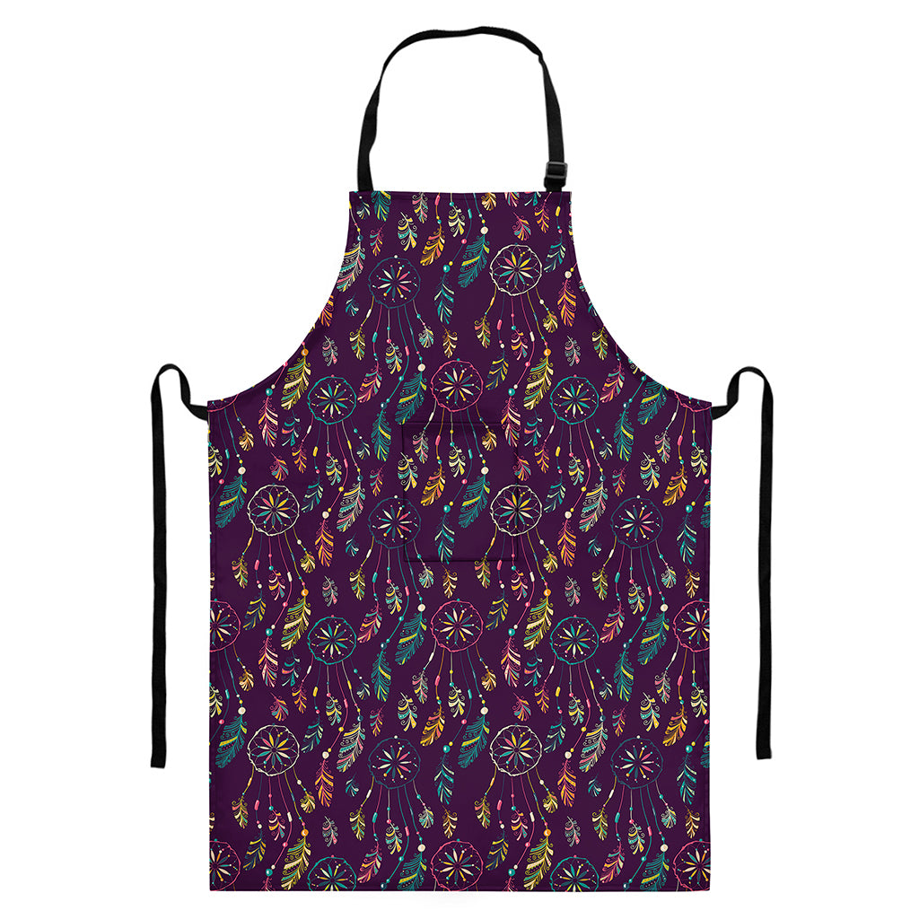 Purple Bohemian Dream Catcher Print Bib Apron With Pocket