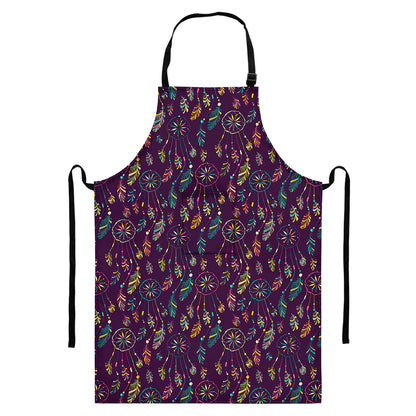 Purple Bohemian Dream Catcher Print Bib Apron With Pocket